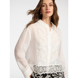 Elena Mirò - Camisa de ramio con encaje - Blanco