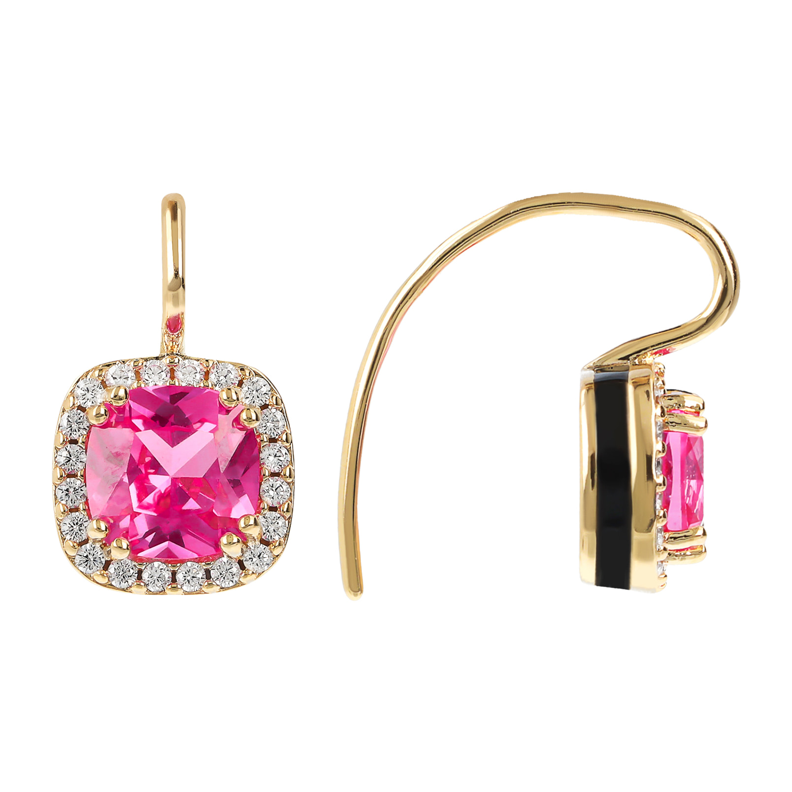 Orecchini Pendenti con Cubic Zirconia Quadrate Fucsia