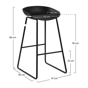 Lot de 2 chaises de bar noire H76cm - Yoshi