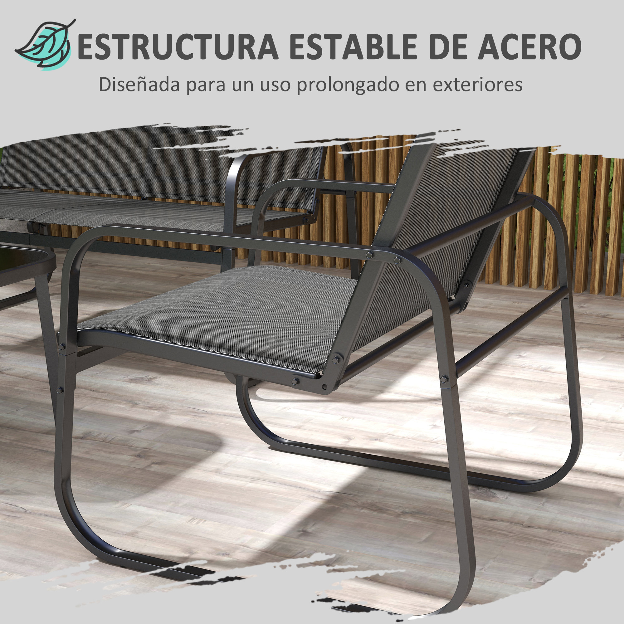Conjunto de Muebles de Jardín Juego de 4 Piezas Muebles de Terraza con 2 Sillones 1 Sofá Exterior de 2 Plazas y Mesa de Centro con Tablero de Vidrio Templado Negro