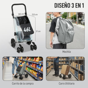 Carrito de Compra Plegable de 46 L de Aluminio con Bolsa Térmica, Carro de la Compra 3 en 1 con 6 Ruedas y Asa Ajustable, para Supermercado, Gris
