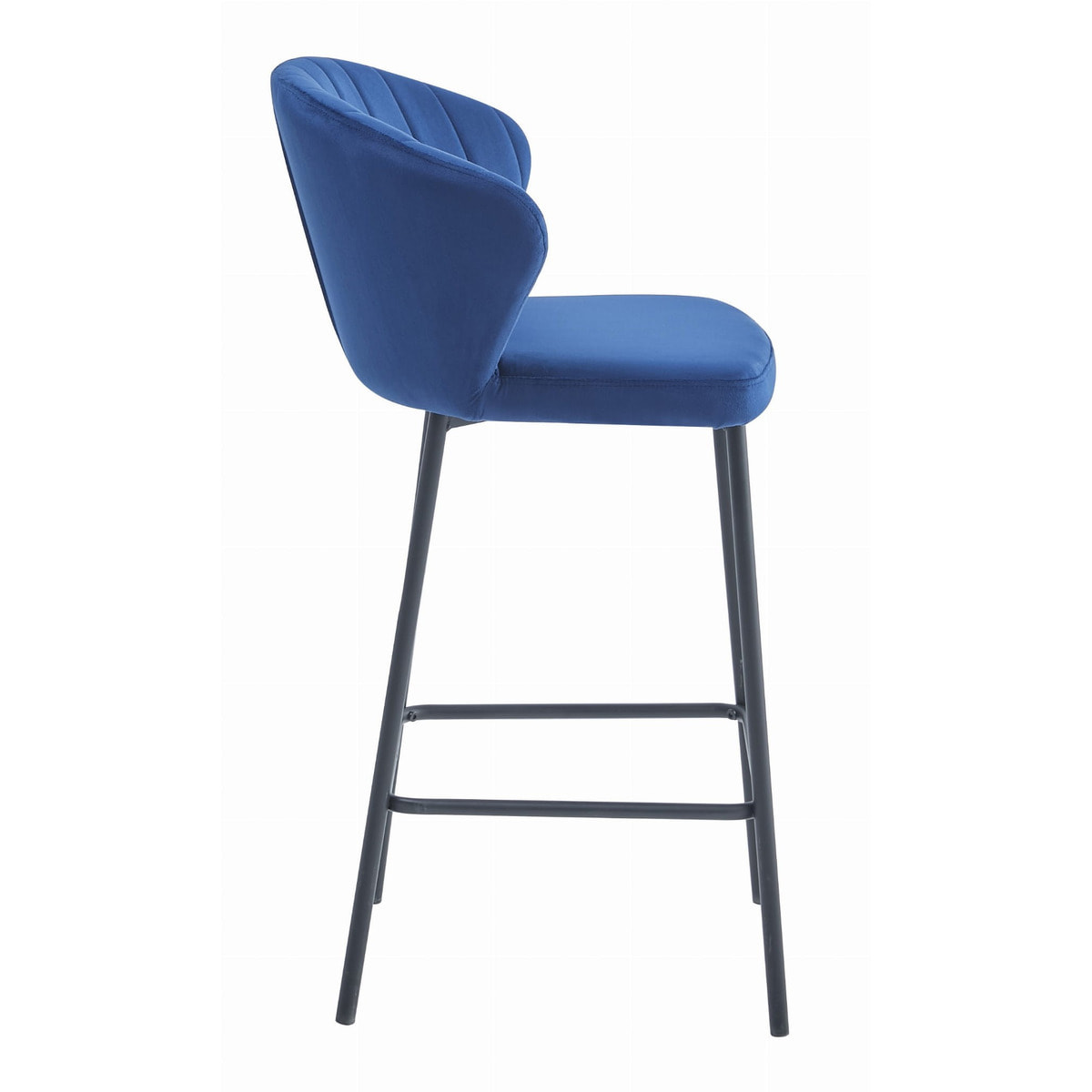 Sgabello da bar Gatta in velluto blu e gambe nere