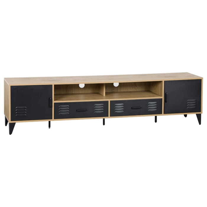 Tribeca - meuble tv - effet bois et métal noir - 200 cm - Bois / Noir