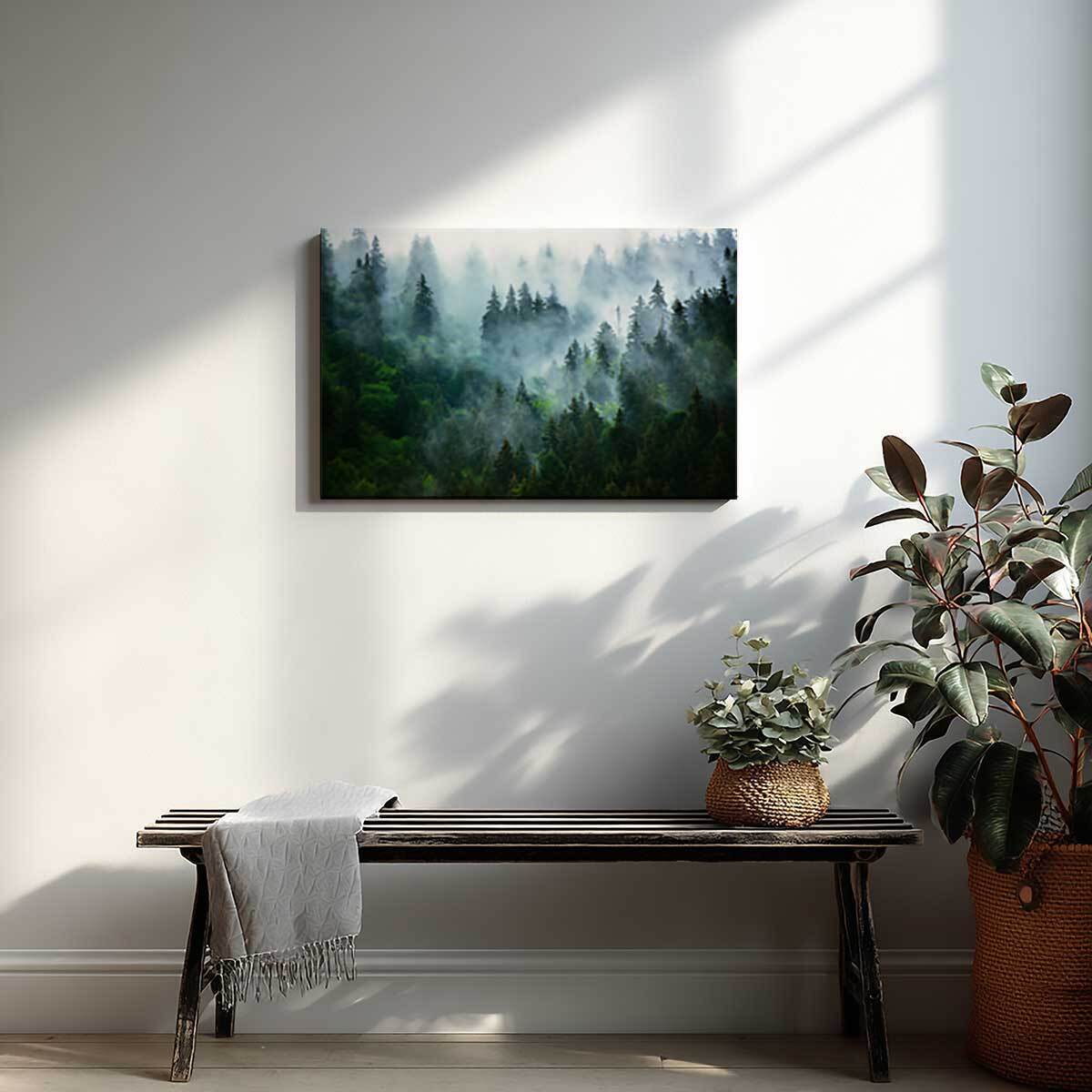 Tableau forêt brumeuse et pins majestueux Toile imprimée