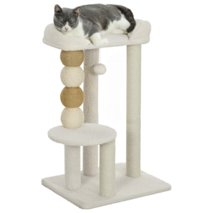 Árbol Rascador para Gatos Altura 76 cm Árbol para Gatos Torre para Gatos con Revestimiento de Borreguillo Plataformas Bola Colgante y Poste de Yute Beige