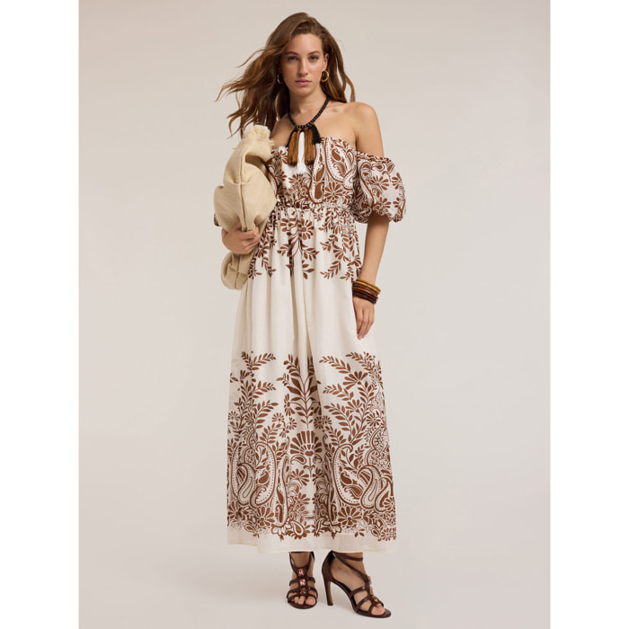 Motivi - Maxi dress off-shoulder stampato - Marrone