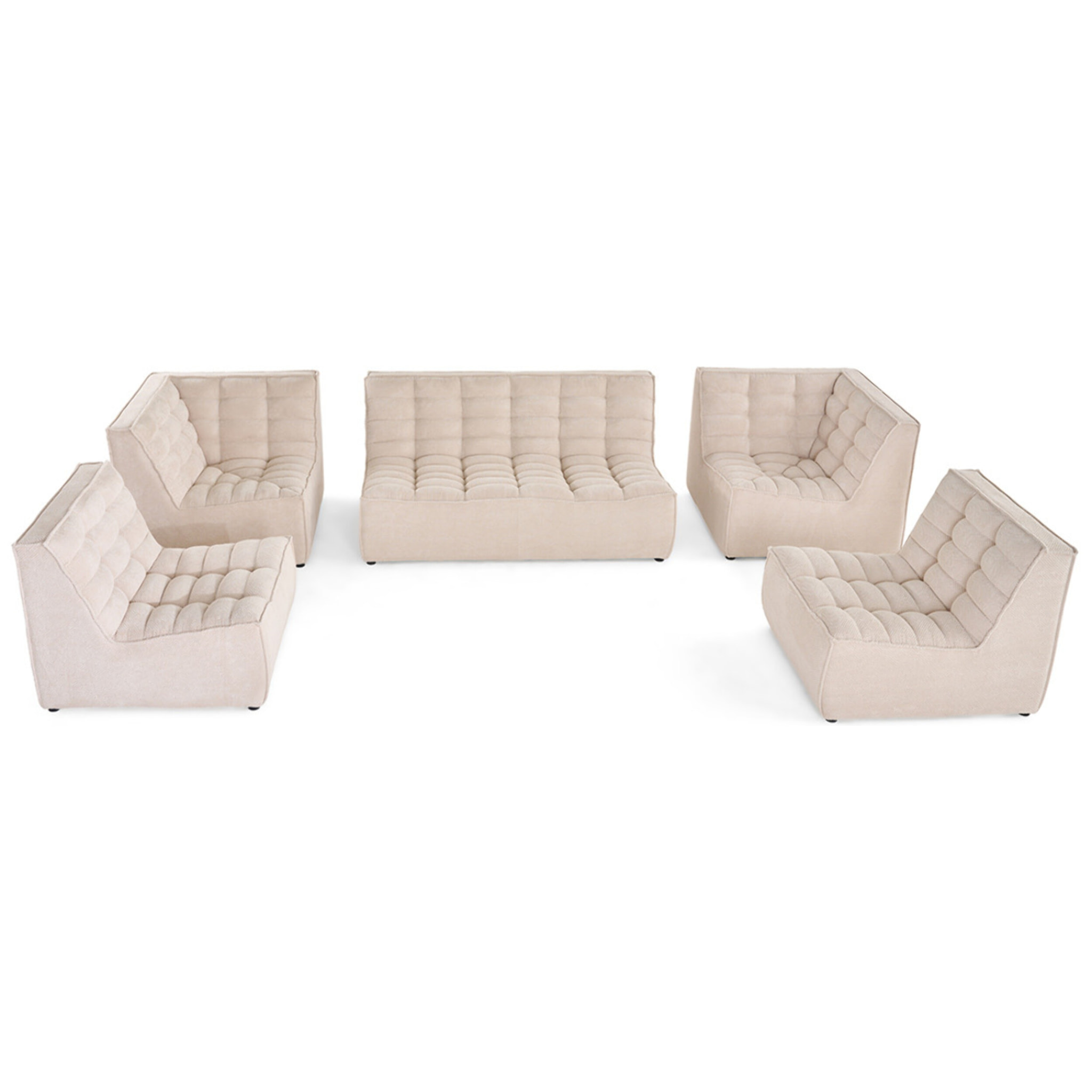 Ellie - canapé modulable panoramique 7 places en velours texturé - Beige