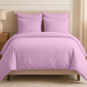 Parure housse de couette + 2 taies unie en coton 57 fils rose