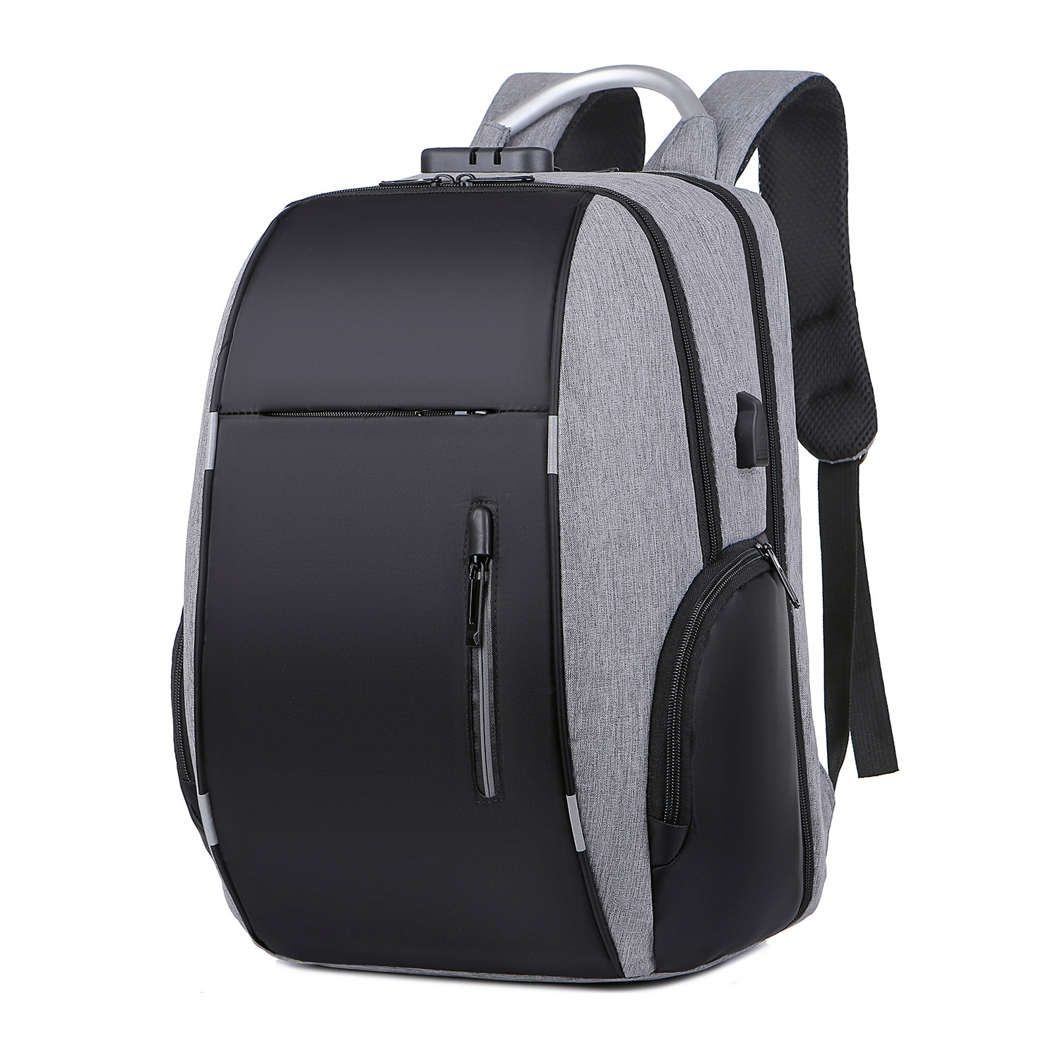DAM Mochila porta Laptop 15,6". Capa impermeable alta resistencia, adaptable a Trolley. Bloqueo de cremalleras. Toma USB externa. 30x17x46 Cm. Color: Gris