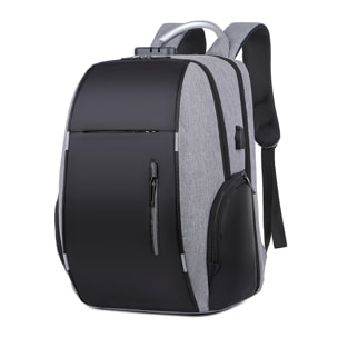DAM Mochila porta Laptop 15,6". Capa impermeable alta resistencia, adaptable a Trolley. Bloqueo de cremalleras. Toma USB externa. 30x17x46 Cm. Color: Gris