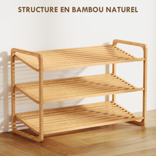 Étagère bambou style naturel - étagère à chaussures 3 niveaux - dim. 76 x 33 x 50 cm