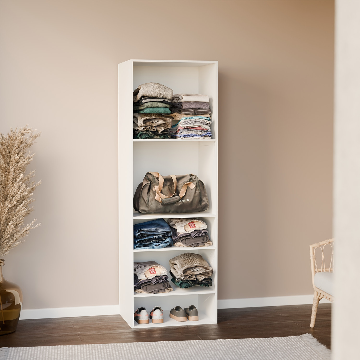 Module dressing avec 5 étagères. blanc. panneaux stratifiés