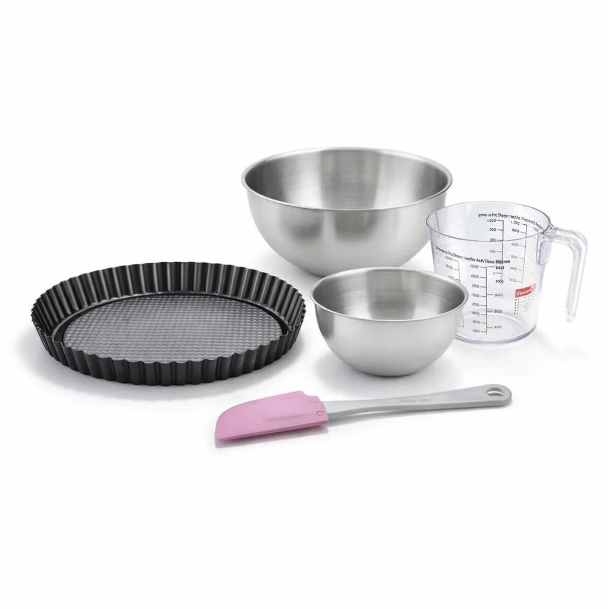 Set pâtisserie avec moule à tarte renversée, 2 bols à mixer, verre mesureur et spatule Zenker