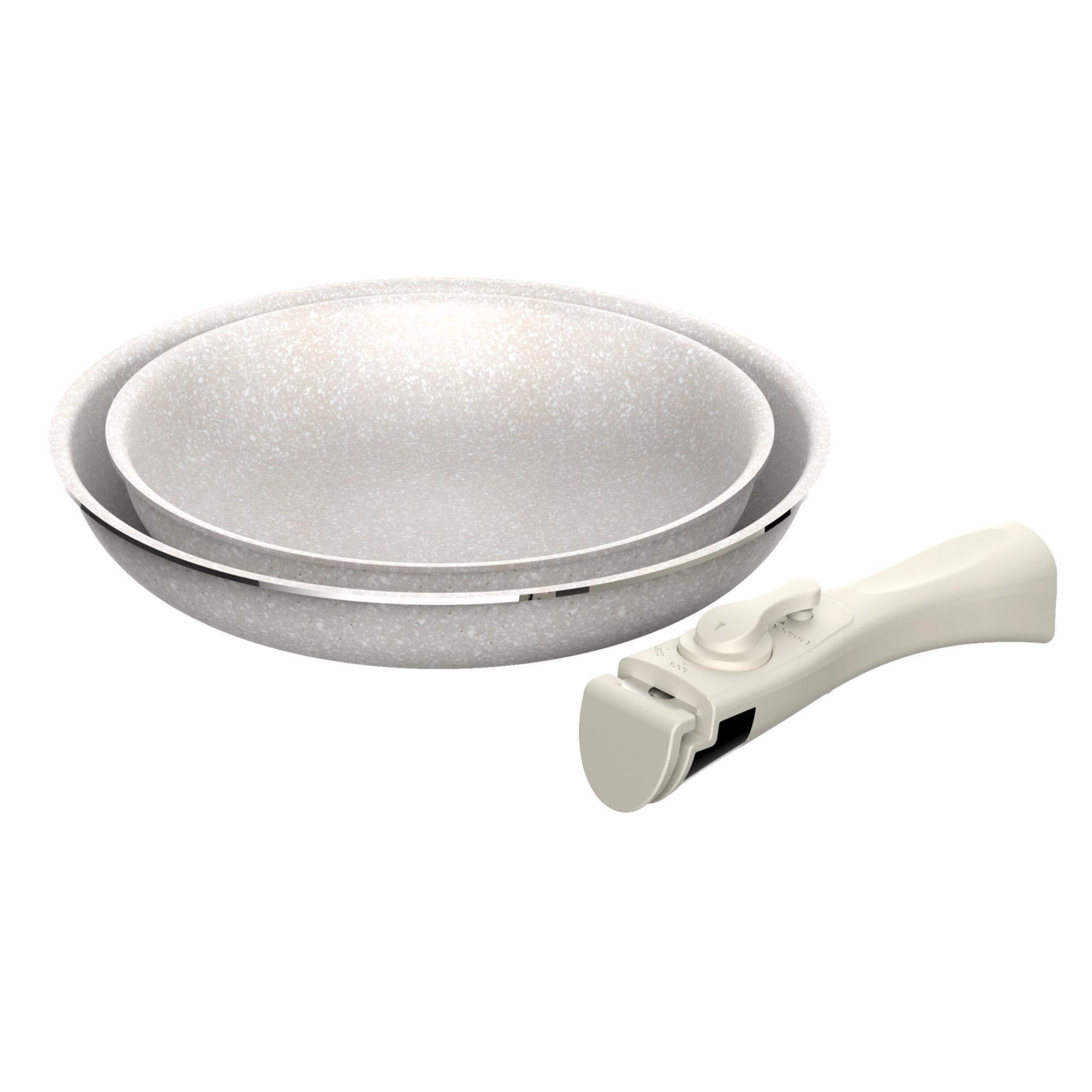 Juego de 2 sartenes Ø24Ø28cm aluminio prensado,recubrimiento ILAG antiadherente,mango extraíble,apto inducción,sin PFOA,apto lavavajillas y horno