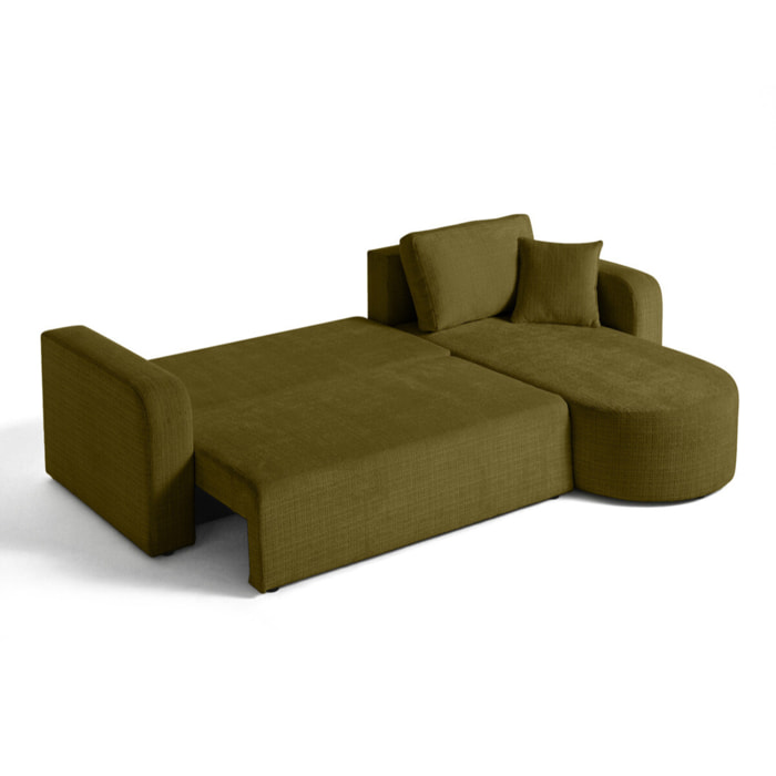 Miro - canapé d'angle réversible - 4 places - convertible avec coffre - en velours texturé - Vert Olive