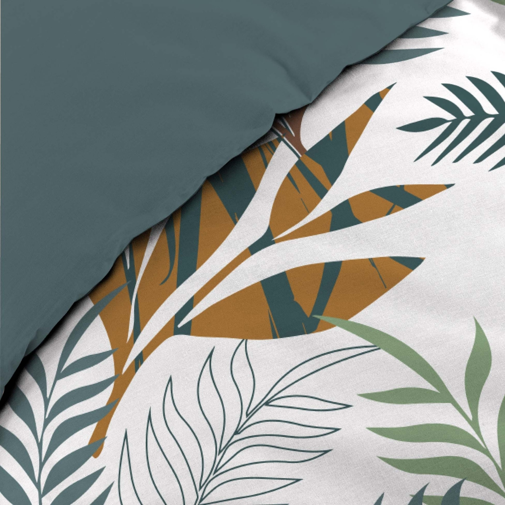 Parure de lit 2 pièces 100% coton à motifs végétaux housse + taie - Bleu