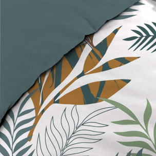 Parure de lit 2 pièces 100% coton à motifs végétaux housse + taie - Bleu