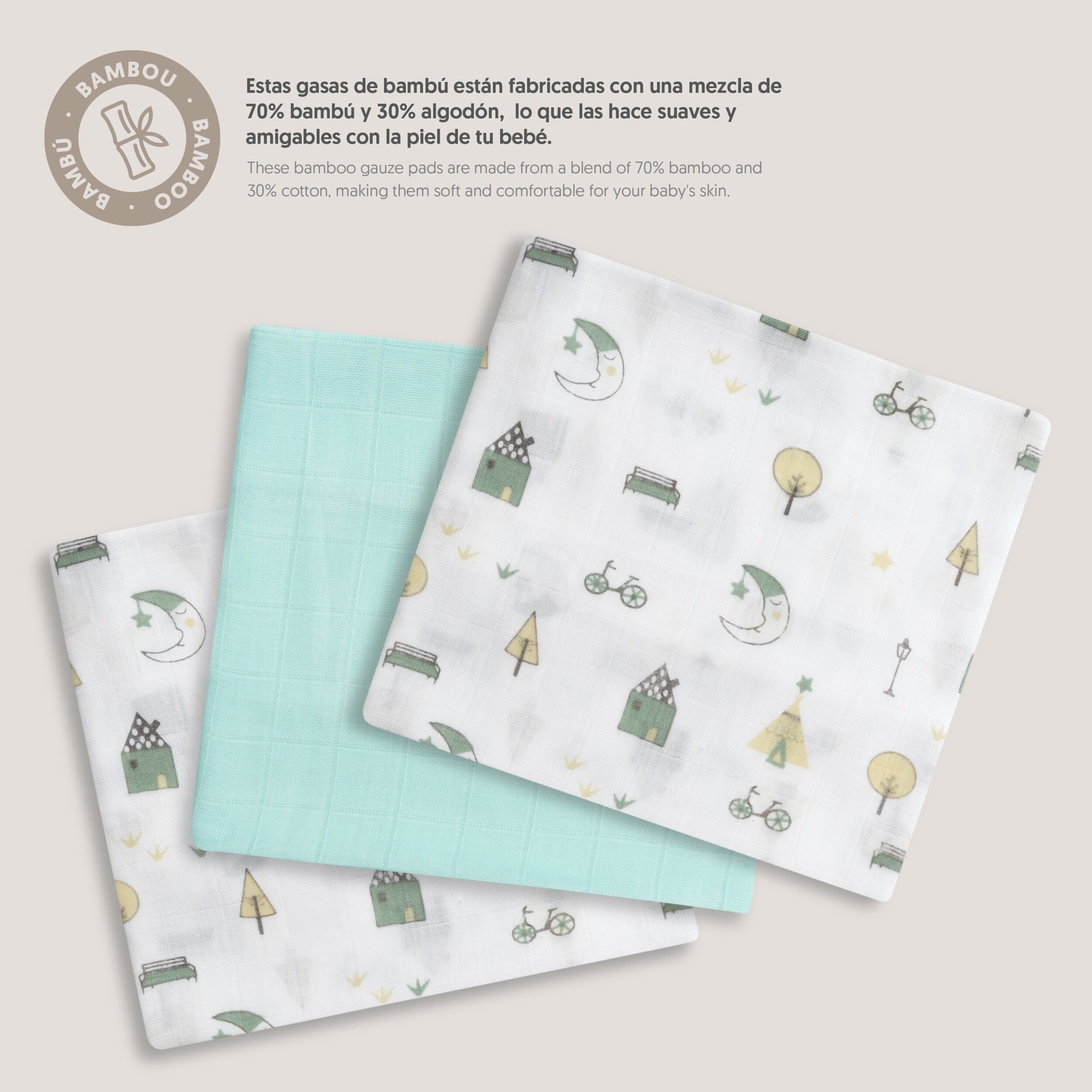 Pack de 3 Gasas de Bambú Moon