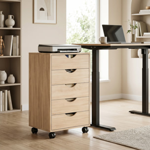 Caisson bureau 5 tiroirs mobile dim. 40x40x67cm effet bois clair