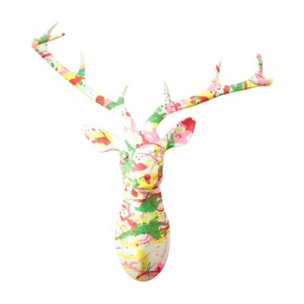 Sculpture murale tête de Cerf multicolore H40cm - ENA