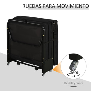 Cama Plegable 184x65 cm Cama Abatible con Cabecera Ajustable en 5 Niveles Ruedas Universales y Estructura de Metal Carga Máx. 120 kg Negro