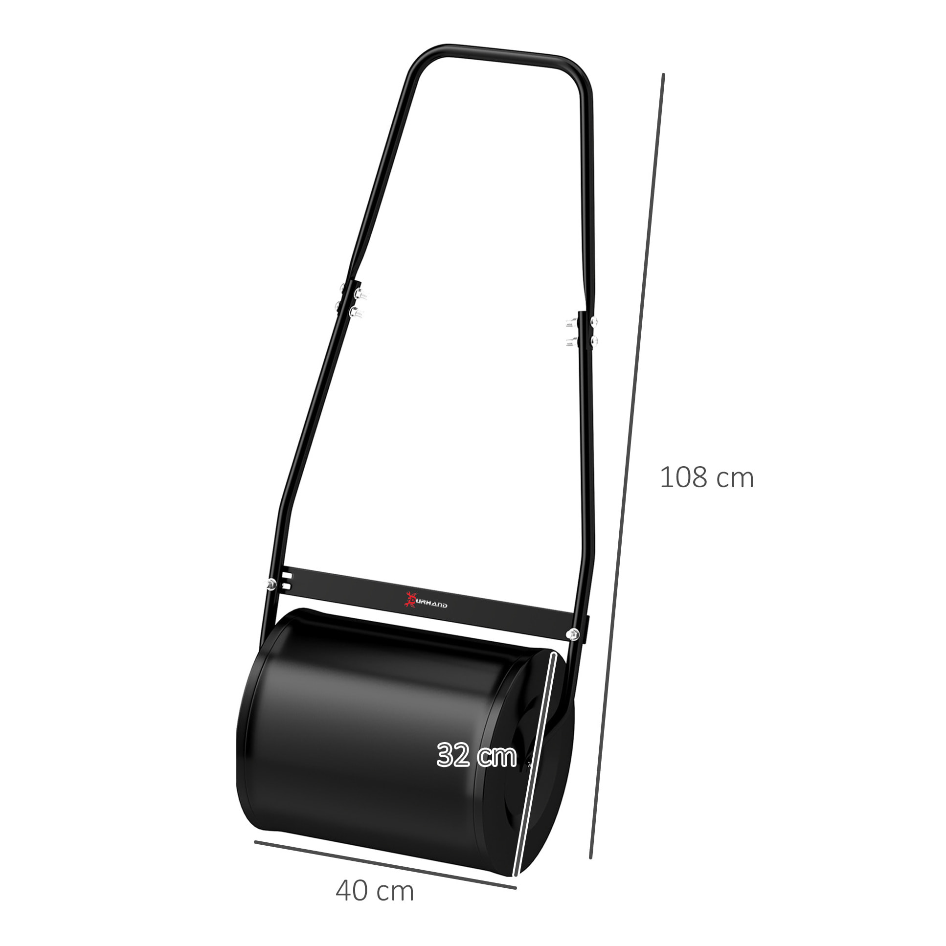 Rouleau à gazon jardin en acier avec poignée dim. 50L x 32l x 108H cm lestage max. 30 L noir