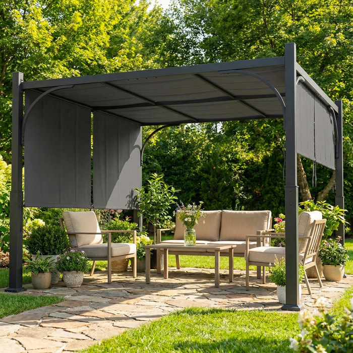 Pergola de jardin 3 x 3 m auvent coulissant métal galvanisé anthracite