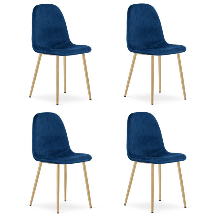 Set di 4 sedie Padva in velluto blu e gambe effetto rovere