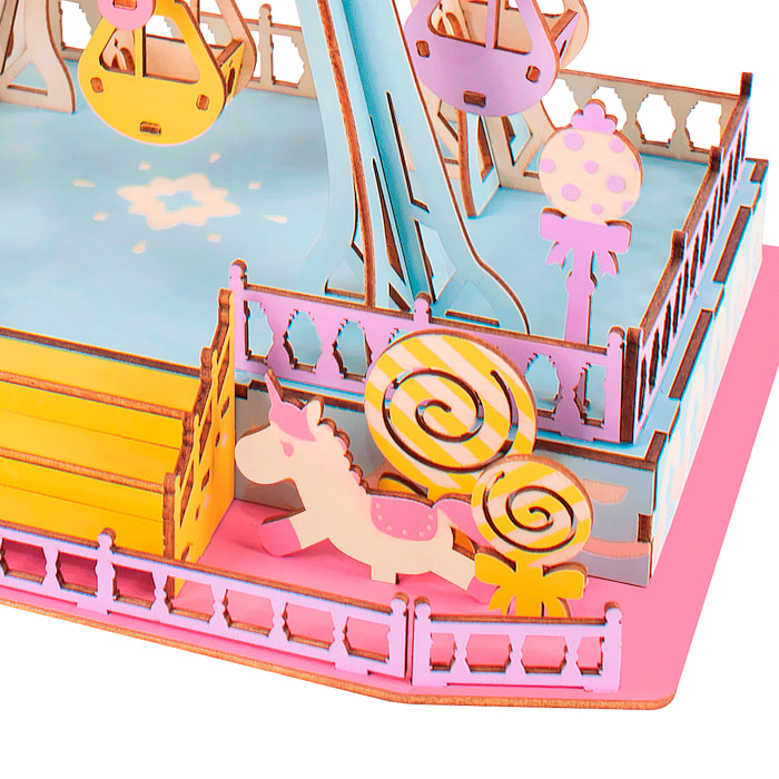 Puzzle 3D in legno. Ruota panoramica rosa. 204 pezzi.