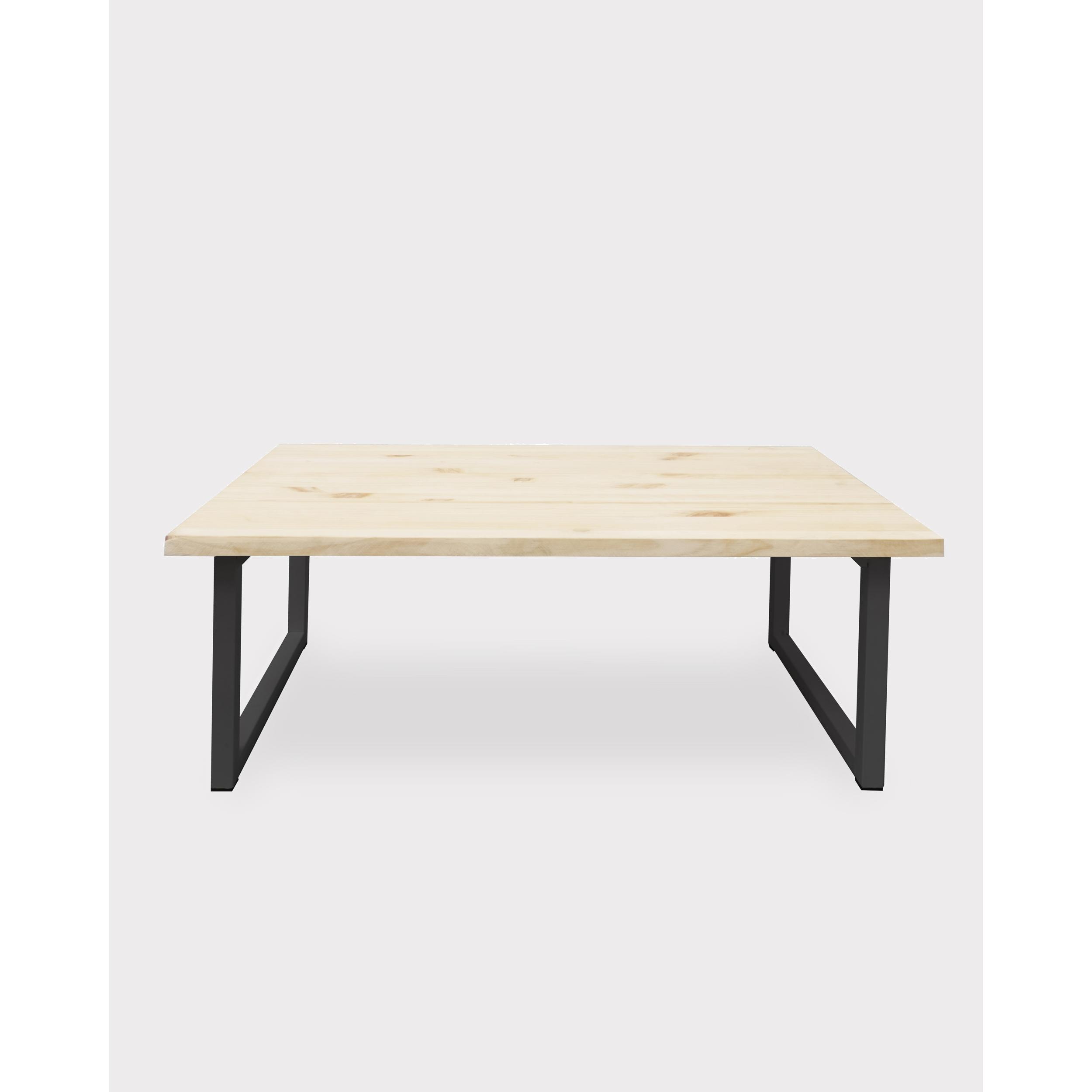 Mesa de centro de madera maciza acabado natural con patas de hierro negras de 40x100cm Alto: 40 Largo: 100 Ancho: 60