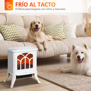 Chimenea Eléctrica de Pie 750/1500 W, Chimenea Decorativa con 2 Niveles de Potencia, Efecto Llama, Protección Sobrecalentamiento, Área de Cobertura 15-20 m², Blanco
