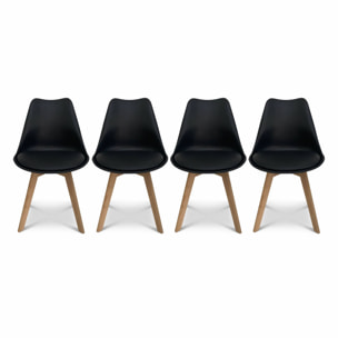 Lot de 4 chaises scandinaves. pieds bois de hêtre. chaise 1 place. noirs