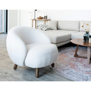 Nayeli - fauteuil avec pieds en bois d'hévéa - en tissu bouclette - Blanc