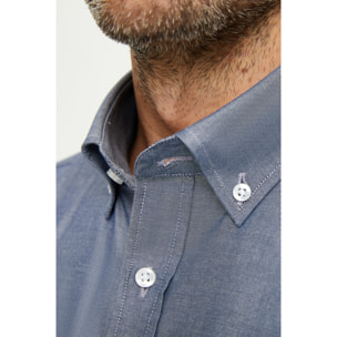 Camicia Uomo 1 Bottone Button Down Slim Oxford Unito Grigio Medio