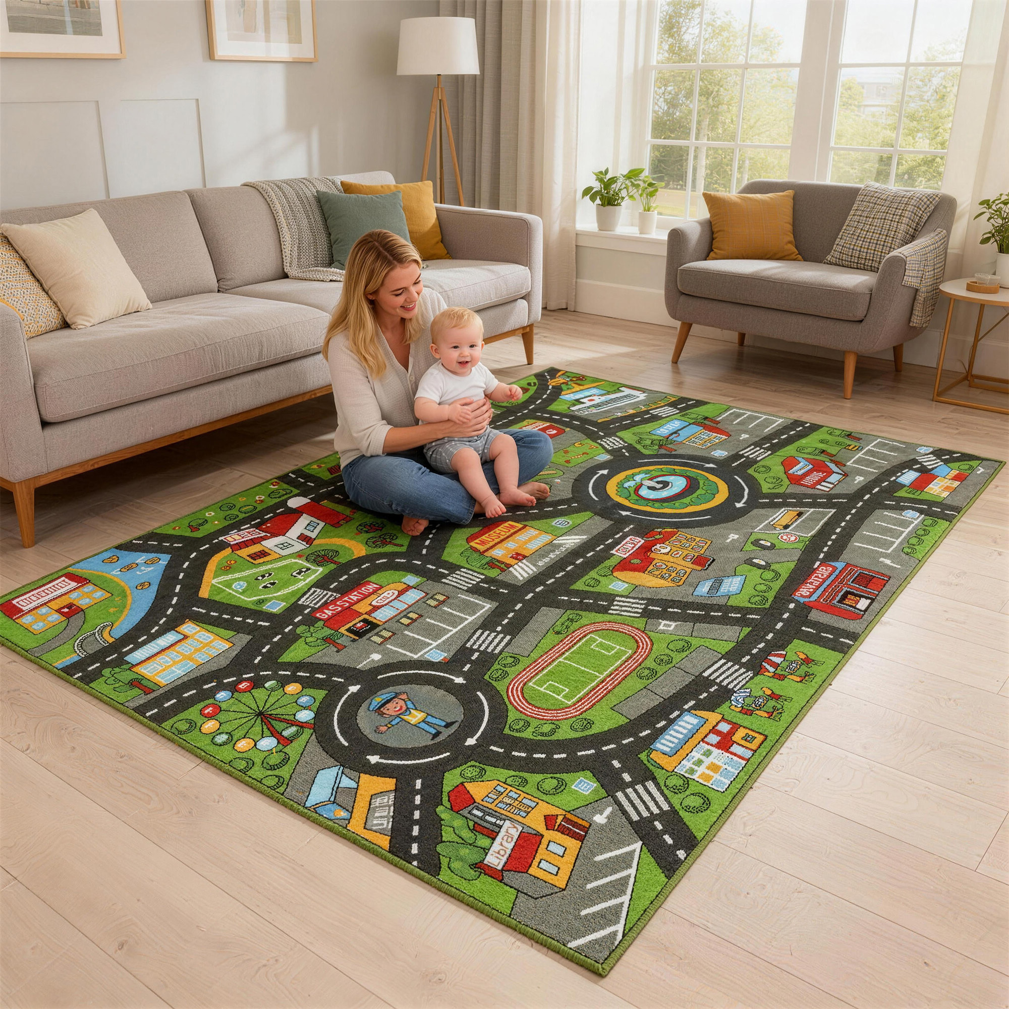 Tapis de jeu voiture - tapis enfant - tapis de jeux routiers - 200 x 150 cm