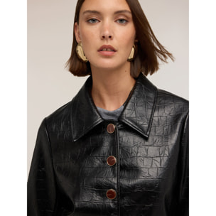 Motivi - Giubbotto corto effetto coccodrillo con bottoni - Nero