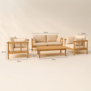 Salon de jardin en bois d'eucalyptus et coussins gris 4 places NOSARA