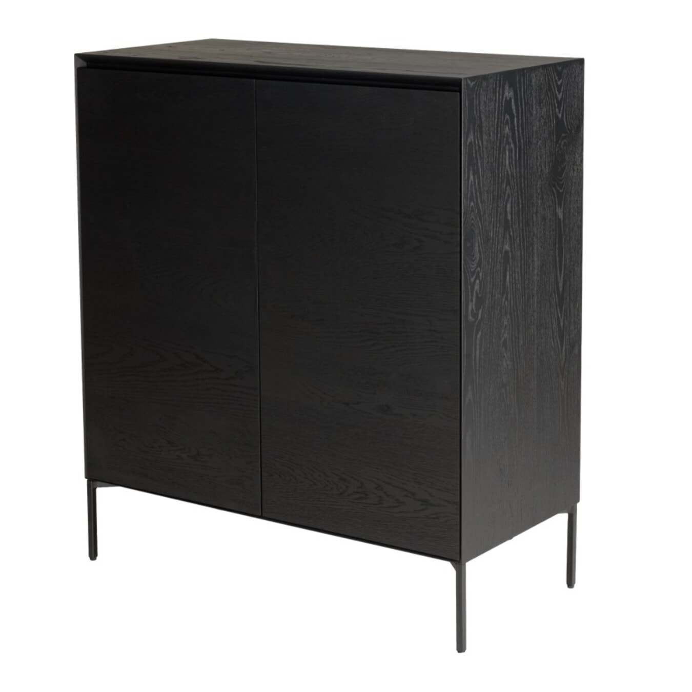 MAXENDRE - Buffet noir 2 portes 3 étagères pieds métal noir