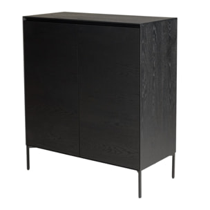 MAXENDRE - Buffet noir 2 portes 3 étagères pieds métal noir