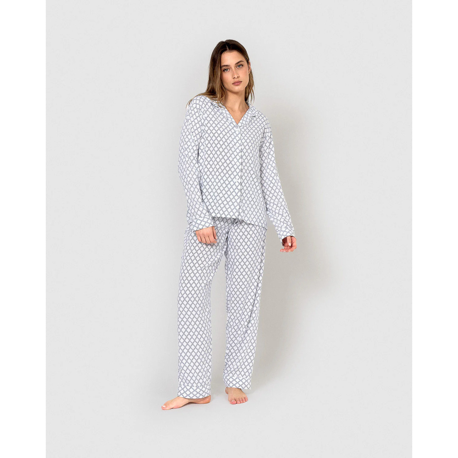 Pigiama lungo a camicia in viscosa color ciliegia indaco