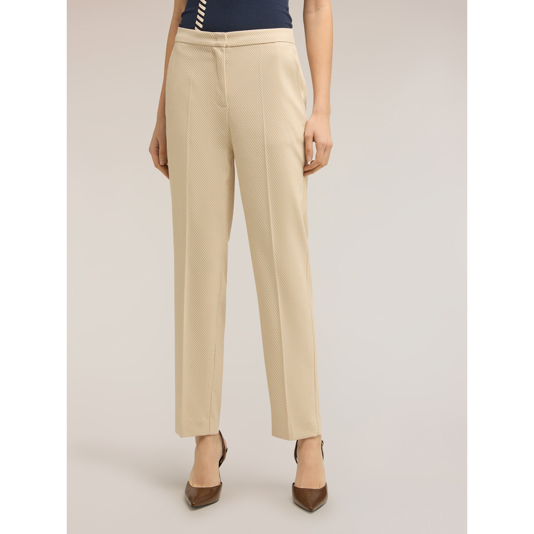 Motivi - Pantalones regular en tejido teñido en hilo a rayas - Beige