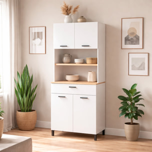 Mobile Dispensa Multiuso con 4 Ante 1 Cassetto E Vano Per Elettrodomestici Con Ripiani Interni Piano Appoggio 72 x 185 x 40 Cm Colore Bianco E Rovere
