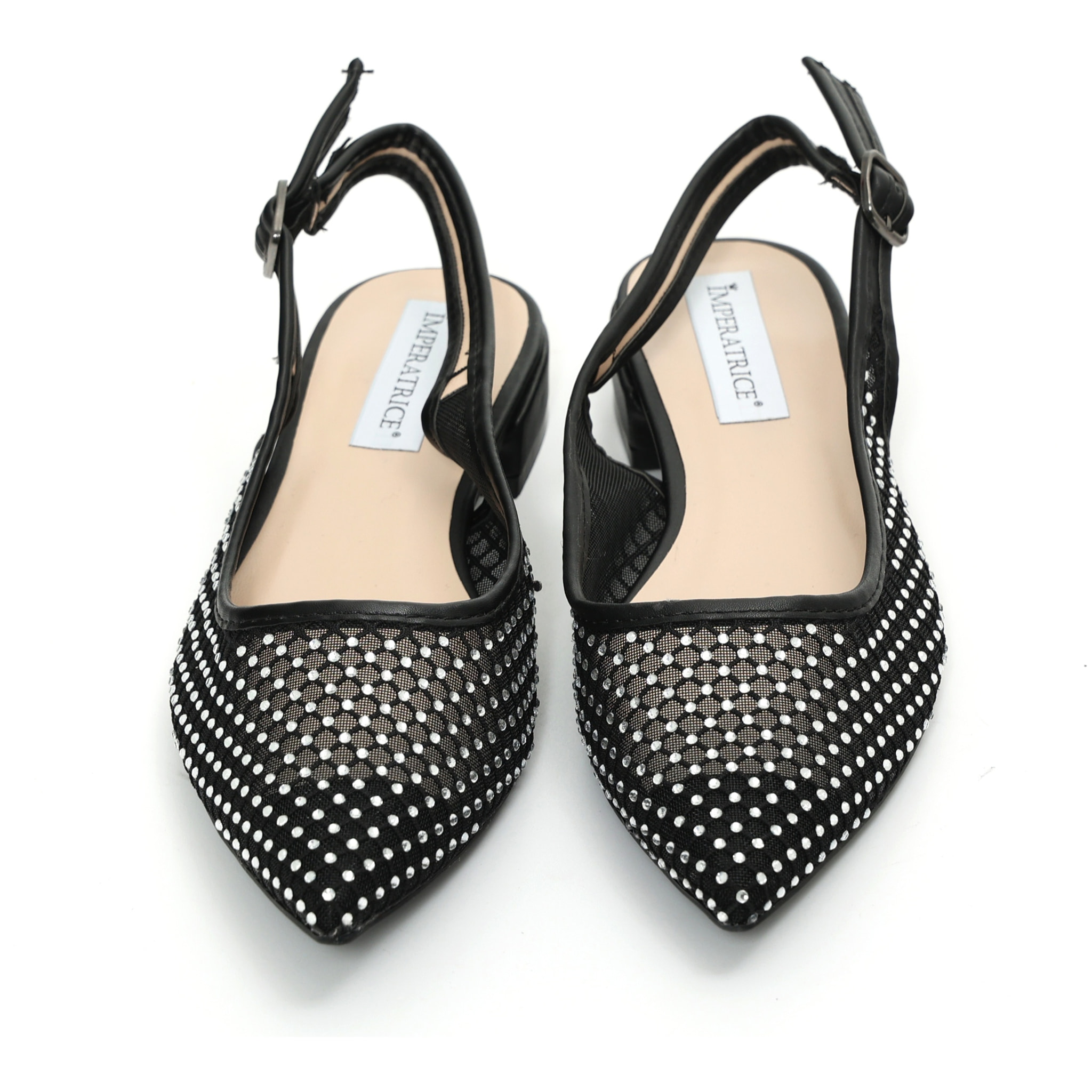 Ballerine slingback con tomaia semitrasparente ricoperta di strass