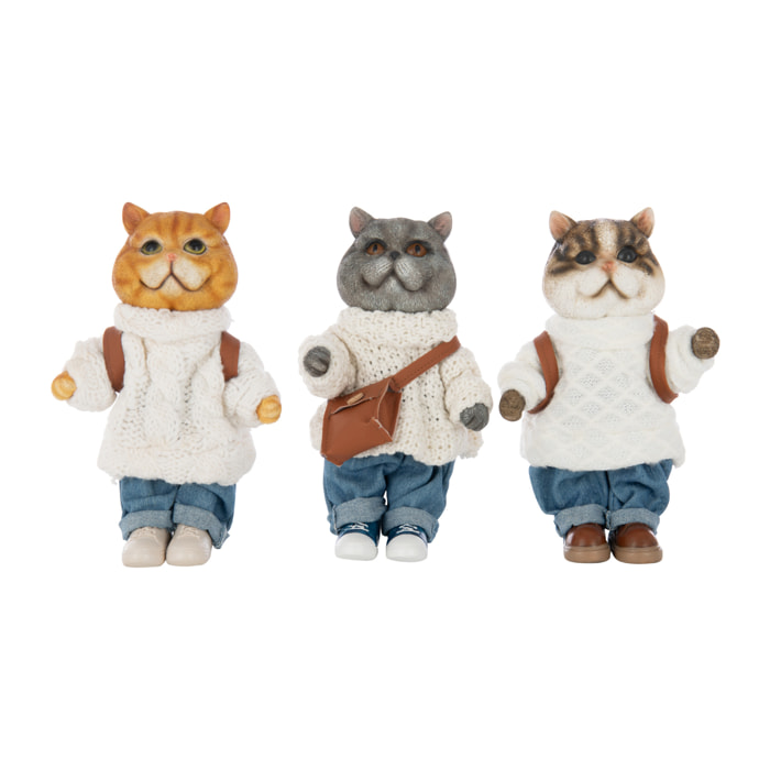 J-Line figurine Chat Manteau + Sac - polyrésine - mix - small - 3 pièces