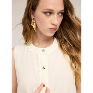 Motivi - Top mezcla lyocell con bordes de punto - Blanco