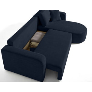 Miro - canapé d'angle réversible - 4 places - convertible avec coffre - en velours texturé - Bleu