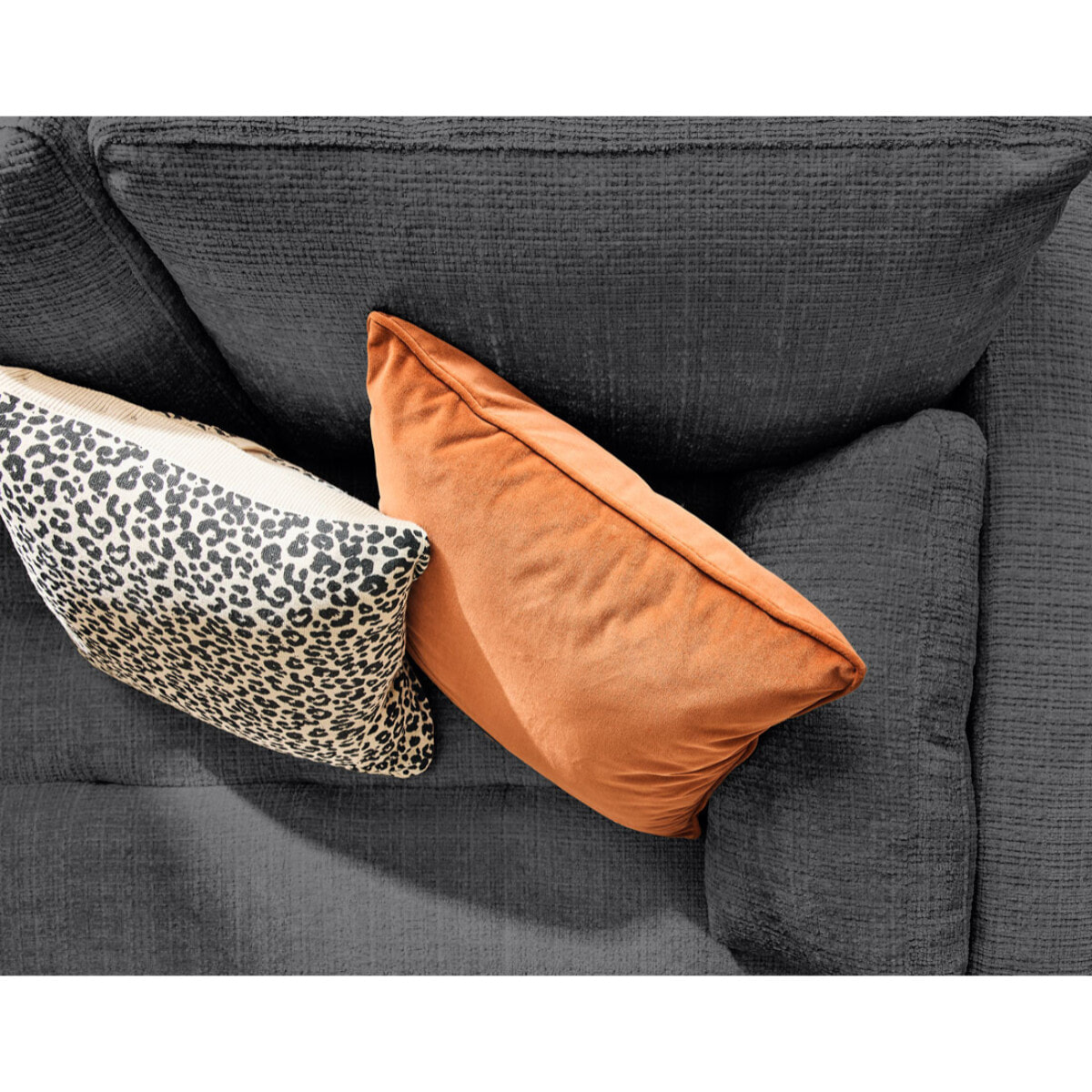 Anna - canapé droit 3 places convertible avec poche en velours texturé - Gris Anthracite