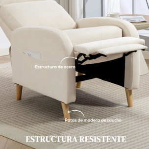 Sillón Relax Reclinable Manual Sillón Relax Tapizado en Lino Sintético con Reposapiés y Bolsillo Lateral Carga 135 kg Sillón Reclinable para Dormitorio Oficina Crema