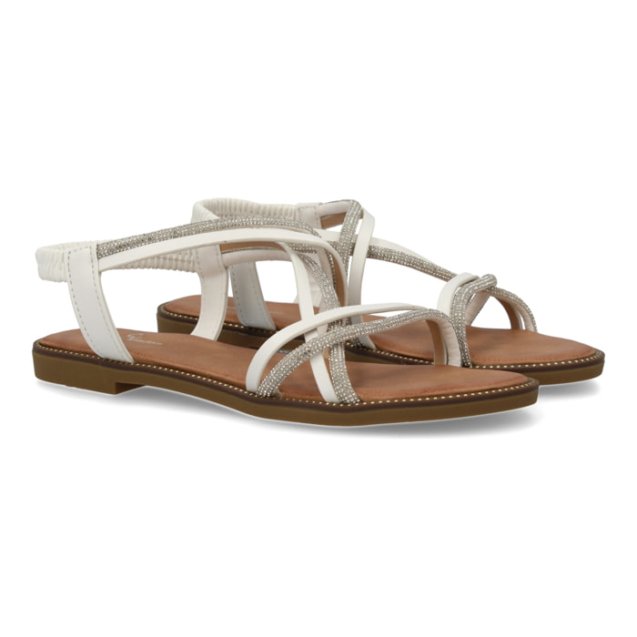 Sandalias planas para mujer, comodas elegantes con brillantes, diseño moderno