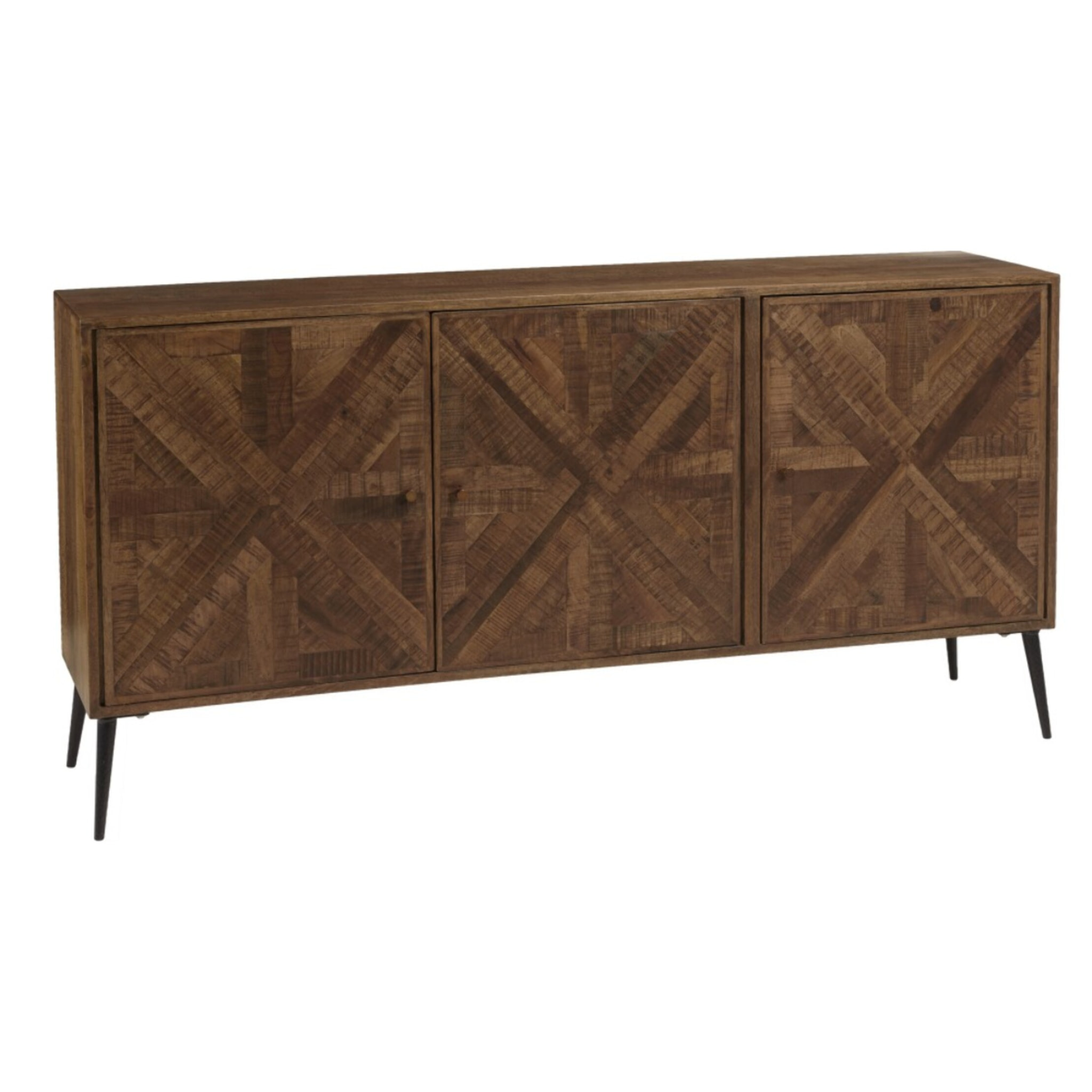 KIARA - Buffet 3 portes bois recyclé formes symétriques pieds métal
